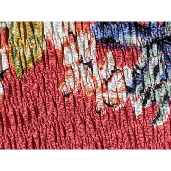 Faith Maxi Red Floral Dress, Tropical, Button Side Slit, Beaded Accents - Picture 4 of 16